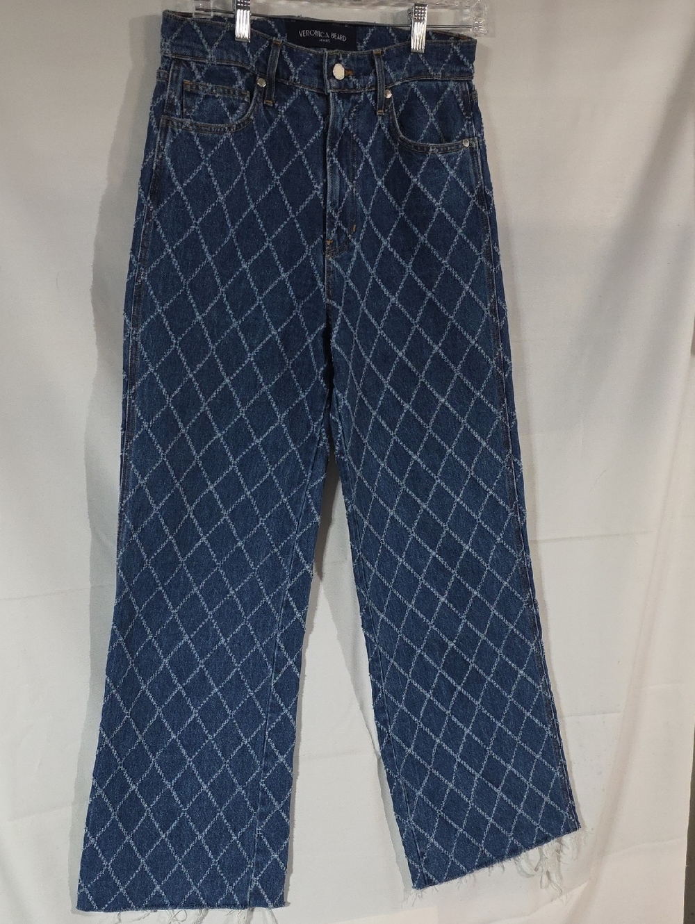 Veronica Beard Navy Diamond-Quilted Straight Jeans